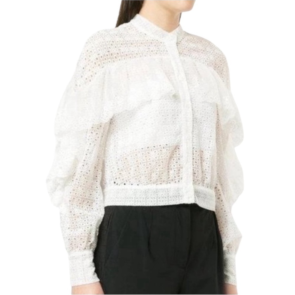 Self-Portrait - Ruffle Cutwork Lace Organza Top White US 4